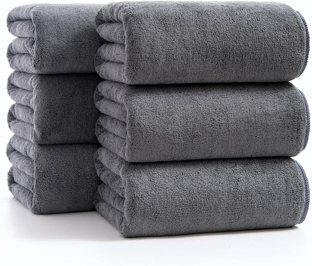 sakano 6-Piece Microfiber Bath Towel Set - Quick-Drying Bath Towels,Absorbent& Lint Free Soft Launder for Family, Gym, and Spa -Dark Gray, 28 x 55 inches