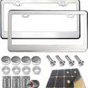 BGGTMO Stainless Steel License Plate Frames- Heavy Duty Metal Car Tag Cover for Front & Rear, 2 Pack Slim Holders with Chrome Screws Caps for Women/Men, Rust/Rattle Proof Pads, Tire Valve Stem Caps