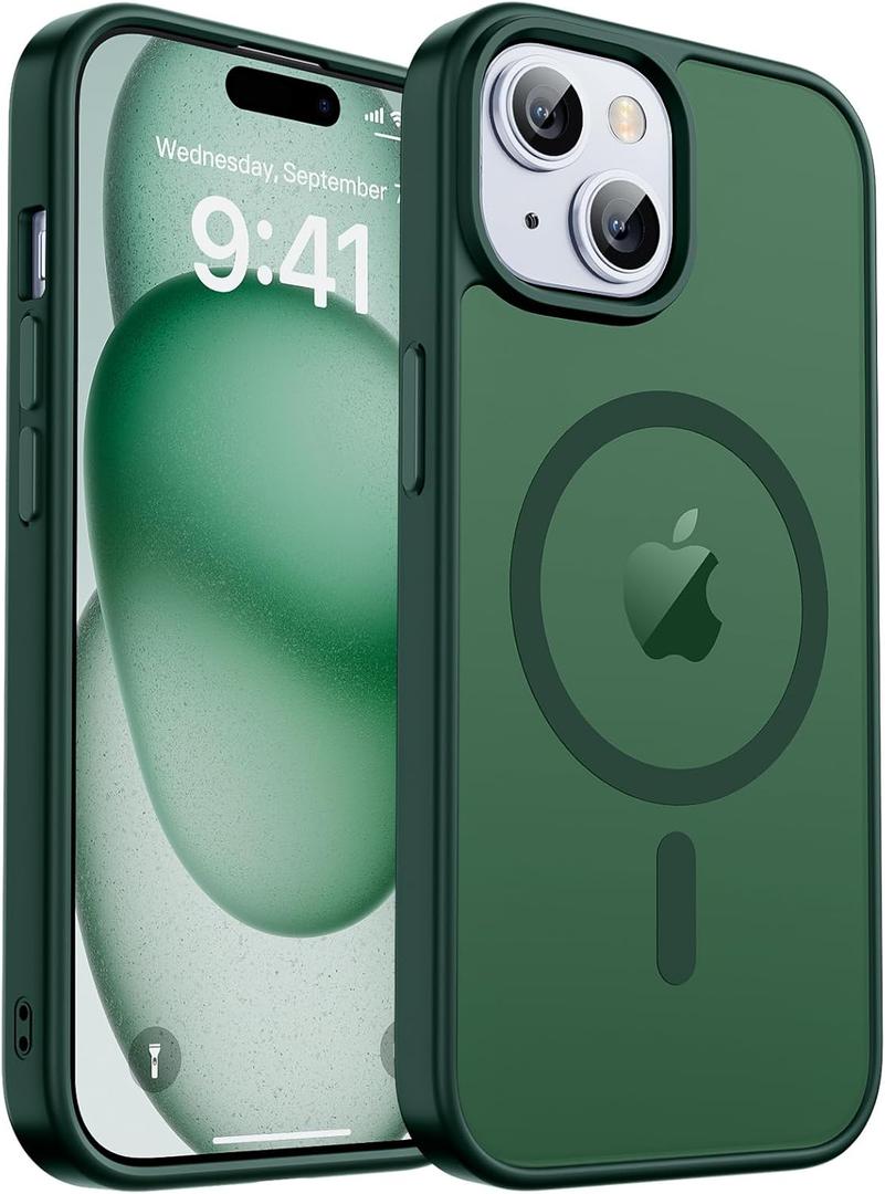 zapica Magnetic for iPhone 15 Case & iPhone 14 Case, [Compatible with MagSafe] [Military Grade Drop Protection] Translucent Matte Shockproof Anti-Scratch Phone Cover, Forest Green