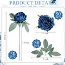 50Pcs Artificial Peonies Flowers Bulk, 4 Navy Blue Fake Peonies Silk Flowers Heads for Table, Faux Peony Arrangements for Wedding, Valentine, Engagement, Office, Coffee, Dining Decorations