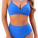 ZAFUL Women High Waisted Bikini Sets Two Piece Swimsuit Push Up Twist Front Ruched Bathing Suit M