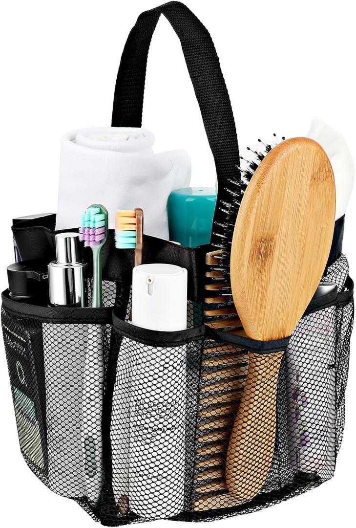 Mesh Shower Caddy Bag Portable Large Capacity Bath Tote Basket Quick Dry Hangable Toiletry Organizer Bag 8 Storage Pocket for Gym College Dorm Beach Swimming Pool Camp Travel