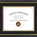 11x14 Diploma Frame Black with Gold Trim - Display 8.5x11 Diploma with Black Over Gold Double Mat Or 11x14 Certificate without Mat - Soild Wood with Tempered Glass - Horizontal Or Vertical Display - 1 Pack