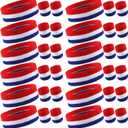 Deekin 12 Sets Bulk Striped Sweatband Set Kids Headband Wristband Set American Flag Style Athletic Gym Wristbands for Men Women Activities Sports Basketball Football Tennis