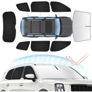 8PCS Windshield Sun Shade Kit for Kia Telluride 2020-2025 Full Privacy Side Rear Window Shade Cover Foldable Sun Visor Protector Blocks UV&Heat Telluride Interior Accessories