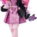 Monster High Doll, Draculaura in Pink Bow Dress and Black Cardigan with Pet Bat Count Fabulous and 7 Accessories Like Ramen, Lipstick and Purse