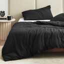 EXQ Home Washed Cotton Duvet Cover for Weighted Blanket, 60x80 inches, Black, Machine Washable with 8 Ties