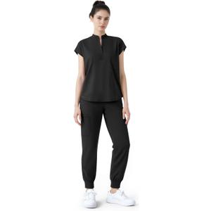 Scrubs for Women Set,Soft Mock Collar Scrub Top & Jogger Scrub Pant,8 Pockets,Relaxed Fit Stretch Nurse Uniform Sets