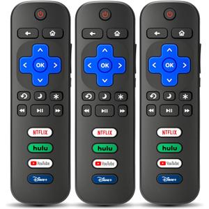 3-Pack Replacement Remote for Roku TV, Compatible with TCL/Onn/Hisense Roku TVs, No Setup Required