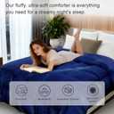 Luxury Goose Feather Down Fiber Comforter Queen Size, 300TC Blue Cotton Blended Duvet Insert, All Season Hotel Bedding Alternative Down Comforter with Corner Tabs (Blue, Queen)