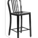 Flash Furniture Gael Commercial Grade 2 Pack 24" High Black Metal Indoor-Outdoor Counter Height Stool with Vertical Slat Back