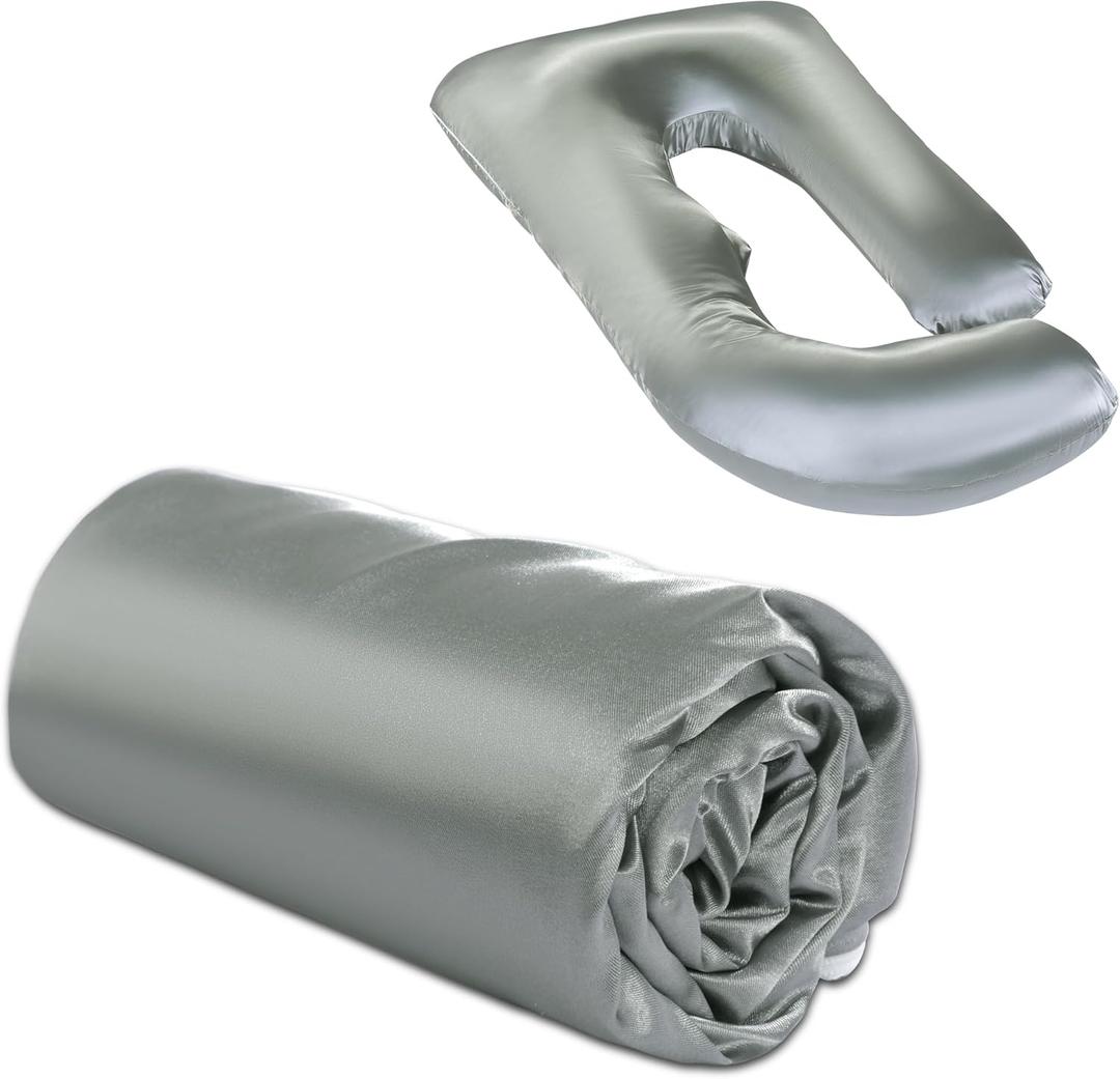 BALAPET Silky Satin Pregnancy Pillow Cover (ONLY Pillowcase), U Shaped Smooth Maternity Pillow Cover with Hidden Zip, Luxurious Soft & Breathable Large Pillow Protector for Side Sleeper,Dark Grey