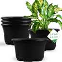 Pack 8.5 inch Plant Pot,Outdoor Flower Pots,Plastic pots for Plants Indoor with Drainage Holes and Trays, Decorative Garden Containers Sets for Houseplants (Black)