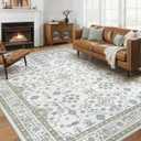 Area Rug 8x10 for Living Room - Washable Oriental Vintage Floral Distressed Large Indoor Carpets with Non Slip Back for Bedroom Dining Room Nursery Office Home Decor -Light Green
