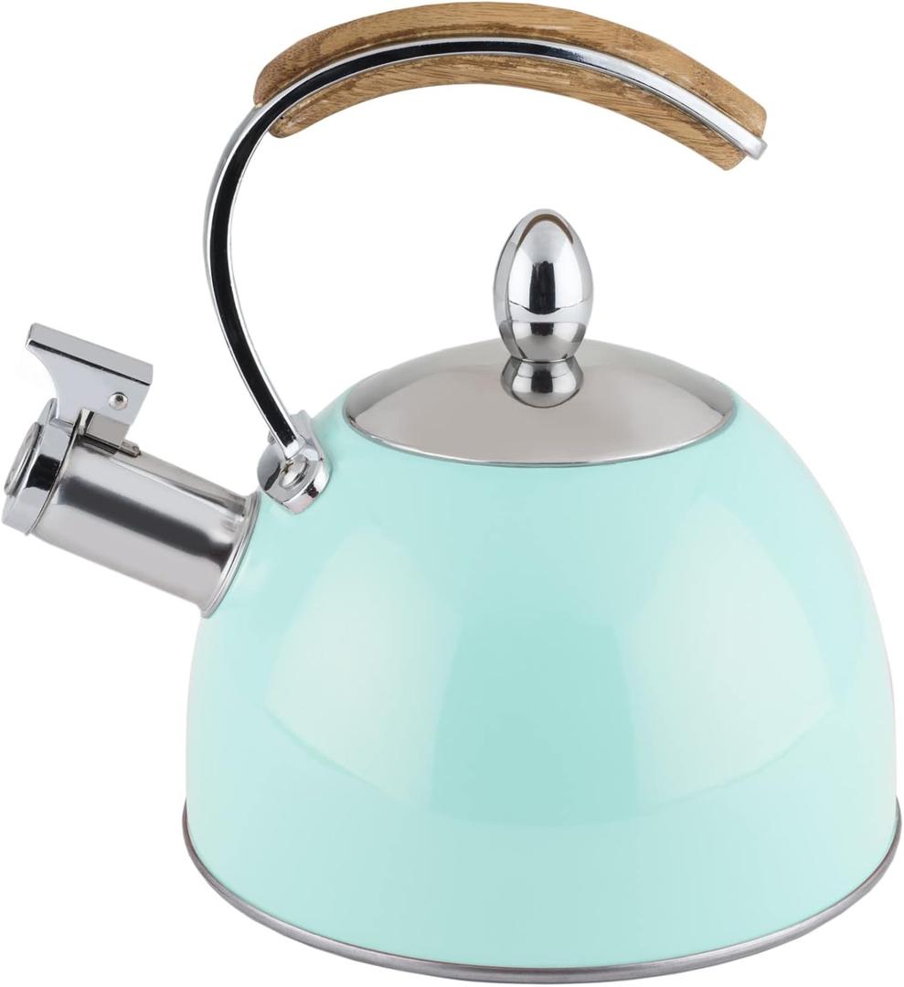 Pinky Up Presley Light Blue 70 Oz Tea Kettle, Stovetop Induction Stainless Steel Whistling Kettle