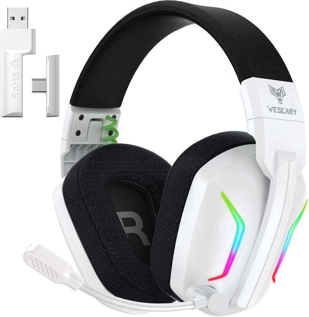 WESEARY Wireless Gaming Headset for PS5, PS4, PC, Laptop, Mac & Switch, Dual Low-Latency 2.4GHz USB/Type-C, Bluetooth Gaming Headphones with ENC Mic for Gamecube, 3D Stereo,Colorful Light, 50H Power