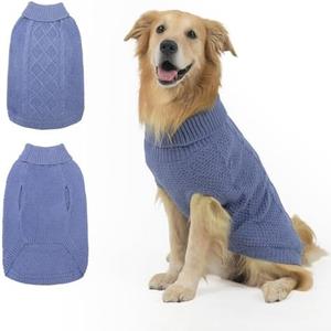 Mihachi Turtleneck Dog Sweater - Winter Coat Apparel Classic Cable Knit Clothes with Leash Hole for Cold Weather, Ideal Gift for Pet in New Year Grayish Blue M