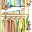 Clothes Rack - 33.0" x 12.2" x 79.5" Clothing Rack with Shelves & Wheels, Multi-Functional Wardrobe Closet with Hooks, Sturdy Metal Garment Rack for Bedroom, Laundry, Balcony (Gold) (Large)