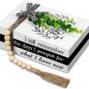 Capoda 3 Pcs Decorative Books for Home Decor Farmhouse Faux Stacked Books Wooden Rustic Table Decor with Bead Garland Twine Ribbon Faux Leaf for Table(Remember)