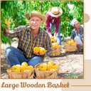 Marsui 6 Pcs Large Wooden Apple Basket 11 x 6.5'' Round Wicker Bushel Baskets with Handle, Farmers Market Basket for Produce, Harvest, Garden Storage, Farmers, Commercial Use, Picnic, Gifting