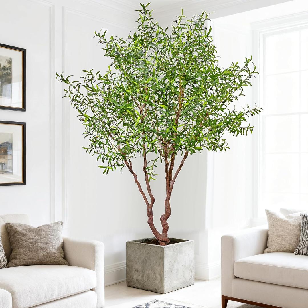 Fake Tree Faux Olive Tree Artificial Olive Trees 8 Feet Plus Branch Realistic Potted Silk Indoor Large Fruit for Home Offices, Living Rooms, Bedrooms, Stairs and Foyer Decor