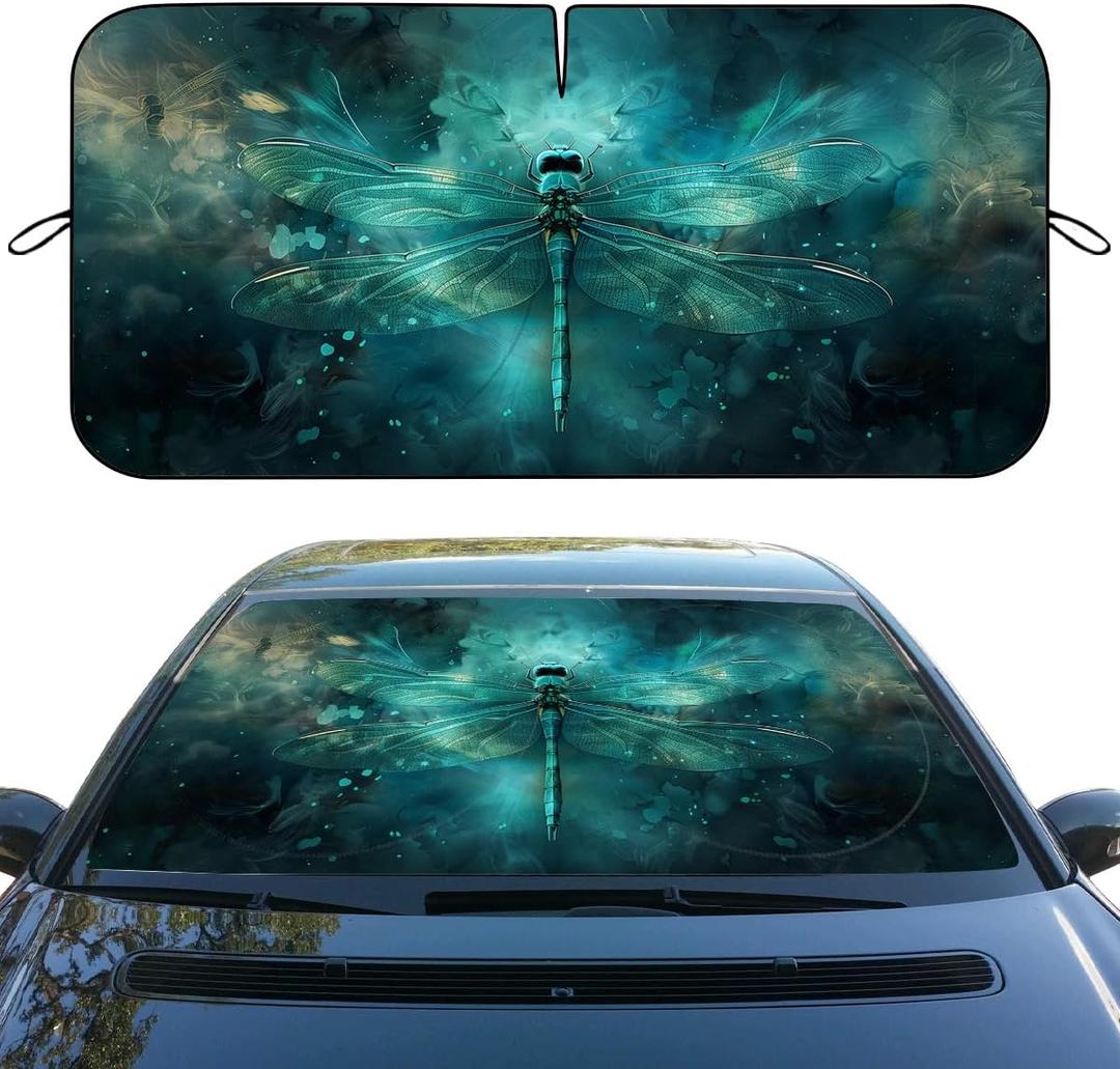 Dragonfly Fun Insect Car Windshield Sunshade Folding Animal Heatshield Front Window Car Sun Shade Windshield Rays Sun Shade Visor Protector for Car Sedan Truck SUV Accessories 59x31.5 Inch