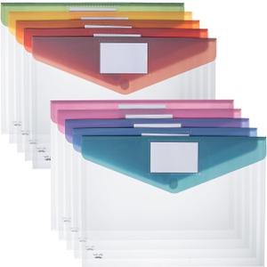 Mr. Pen- Clear Plastic Envelopes with Snap Closure, 10 Pack, A4, Letter Size, Colorful Flaps, Clear Folders for Documents Plastic Envelopes for Documents