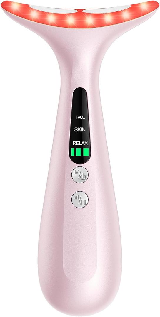 Red Light Therapy for Face & Neck, Skin Lifting & Firming - at Home Skin Care Face Sculpting Tool and Neck Massager-Pastel Pink (Single Head)
