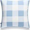 Hofdeco Coastal Patio Indoor Outdoor Pillow Cover ONLY for Backyard, Couch, Sofa, Baby Blue Buffalo Check, 20"x20"