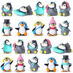 Macarrie 20 Pcs Penguin Figurines Cute Penguin Figures Characters Toys Cake Toppers Decorations Winter Small Figurines for Boy Girl Gift Birthday Landscape Party(Cute Style)