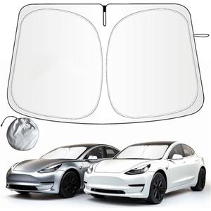 Upgraded Sunshade for Tesla Model Y Model 3 Windshield - Enhanced UV Protection, Durable Metal Frame, Foldable Full-Front Shade - Summer Accessories for Tesla Model 3/Y 2016-2024