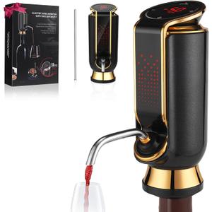 Luxurious 4-in-1 Electric Wine Aerator, Decanter, Dispenser & Vacuum Saver with LED Display - Wine Pourer Gift for Women and Wine Lovers (Gold)