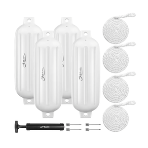 Boat Fenders 4 Pack 8.5 x 27 Inches Ribbed Twin Eyes Boat Fenders Bumpers for Docking, Comes with Ropes and Pump to Inflate