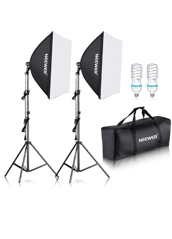 NEEWER 700W Equivalent Softbox Lighting Kit, 2Pack UL Certified 5700K LED Lighting Bulbs, 24x24 inches Softboxes with E26 Socket, Photography Continuous Lighting Kit Photo Studio Equipment
