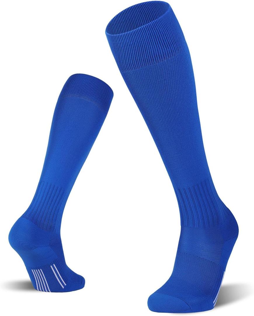 FITRELL 2/3 Pack Soccer Socks Baseball Softball For Youth Kids Boys Girls, Over-The-Calf Football Socks for Adult Men Women (Blue, S)