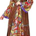 70s Outfits for Women 70s 60s Hippe Costume Dress Women 70s Disco Outfit Party Dance Dress 70s Hippe Disco Dress (Orange, M)