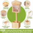 Wonderjune Outdoor Library Box Kit, 19 in Book Exchange with Planter Stand
