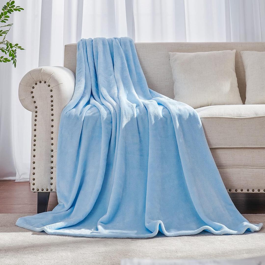 JIAHANNHA Flannel Fleece Ice Blue Blanket Throw Size(50 by 60 Inches),Light Blue Throw Blanket for Couch Sofa Bed,Super Soft Plush Cozy and Lightweight Warm Bed Blanket for All Season