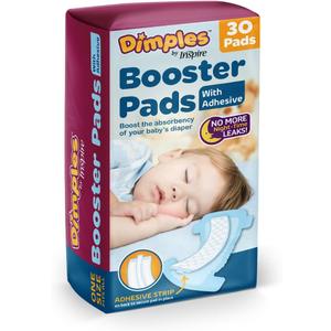 Inspire Dimples Booster Pads, Baby Diaper Doubler with Adhesive - Boosts Diaper Absorbency - No More leaks 30 Count (with Adhesive for Secure Fit) (30 Count)