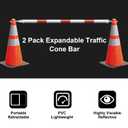 AIWFL 2 Pack Retractable Traffic Cone Bar from 3.8ft to 6.56ft, Expandable Traffic Cone Bar for Parking Lots Reflective Safety Cone Barrier Bar for Road Construction White/Red