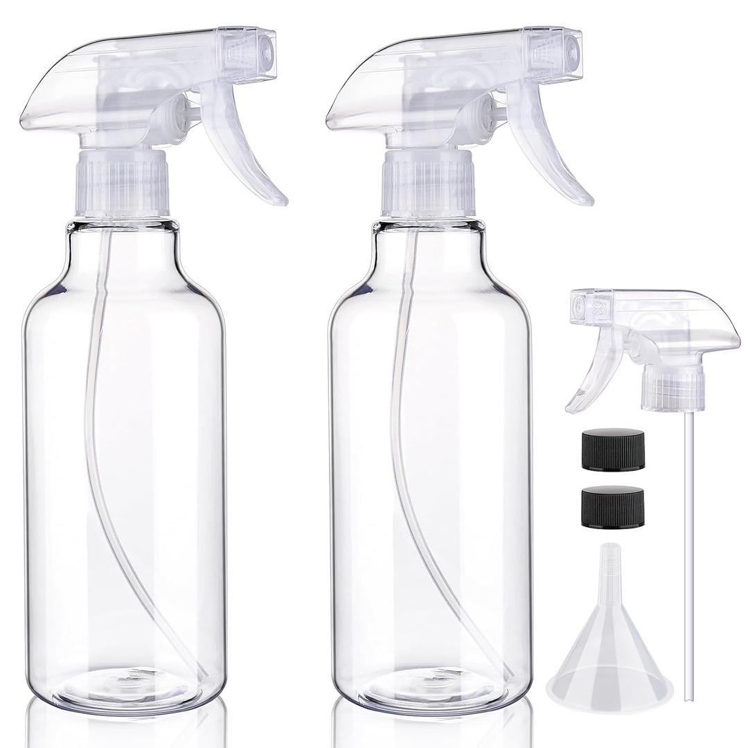 Hethyo Plastic Spray Bottles Empty Spray Bottle 16.9oz/ 500ml 2 Pack Heavy Duty Spraying Bottles Mist/ Stream Water Bottle for Cleaning Solutions, Essential Oils, Hair (Clear)