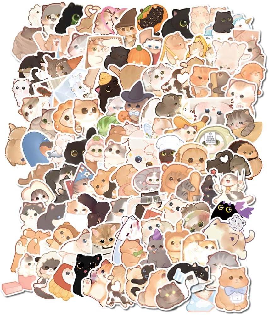 6 x Cute Cat Stickers for Kids Teen Adults 100 Pack, Waterproof Kawaii Stickers Water Bottle Laptop Phone Case Scrapbooking, Cat Birthday Party Kawaii Gift Thing Stuff Item Boy Girl (Kawaii cat 100pcs)