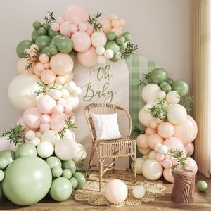 Sage Green Pink Balloon Arch kit,124Pcs Pastel Pink Green Sand White Peach Balloon Arch Graland Kit for Baby Shower Wedding Bridal Birthday Gender Reveal Party Decorations