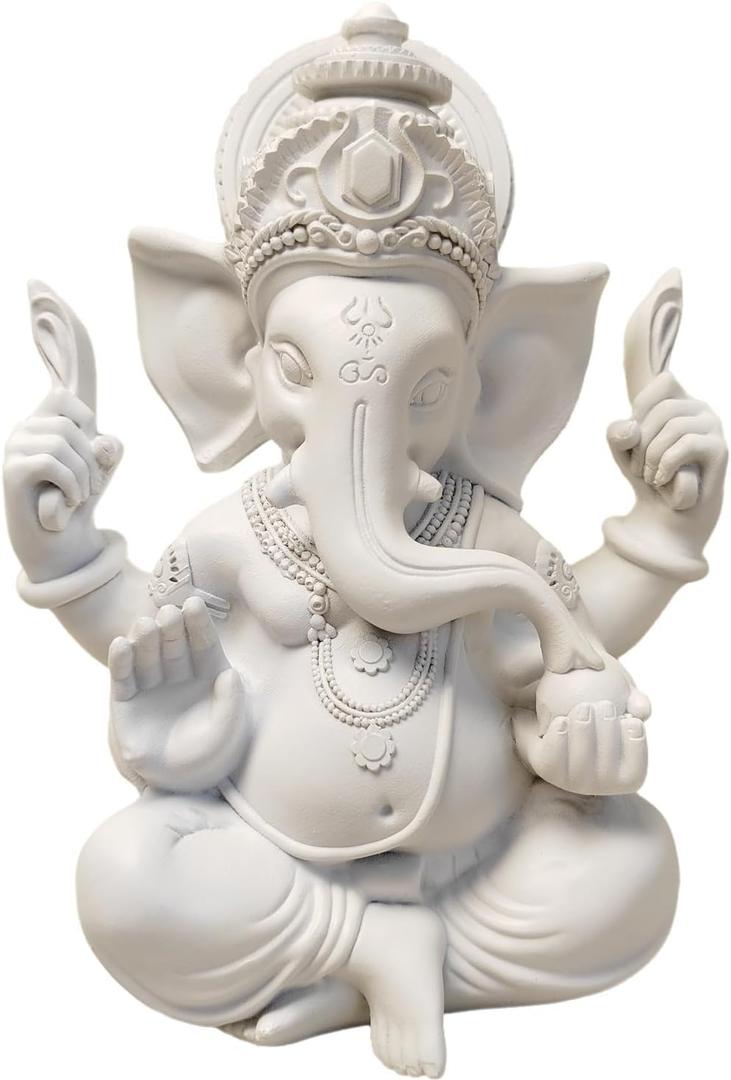 Indian God Lord Ganesha Statue,Hindu Elephant Statue Ganpati Idol Buddha Sculptures,Hindu Gift,Home Temple Mandir Meditation Yoga Room Decor 7.87"(White)