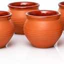 Handmade Traditional Kulhad Chai Coffee Mug Cup Cantaritos Set of 5 Glazed Earthenware Glossy Finish Clay Terracotta Artisanal Studio Pottery Mud Brown Food Safe Natural Rustic Eco-Friendly