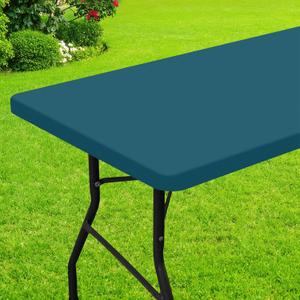 Smiry Rectangle Picnic Table Cloth, Waterproof Elastic Fitted Tablecloths for 6 Foot Tables, Washable Polyester Table Cover for Camping, Indoor and Outdoor (Peacock Blue, 30"x72")