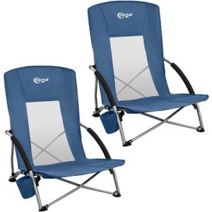 Portal Beach Chairs for Adults Camping Low Lightweight Portable Chair with Cup Holder Mesh Back Carry Bag for Outdoor Sand Lawn Travel Picnic Festival Concert