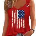 Womens Gradient Notched Neck Casual Tank Tops Novelty Sleeveless Shirts Funny Graphic Tee Vests (Red, L)