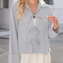 EVALESS Womens Blouses Cute Long Sleeve Bow Tie Front Shirts Going Out Tops Spring Summer Outfits Trendy 2025 (Gray, L)