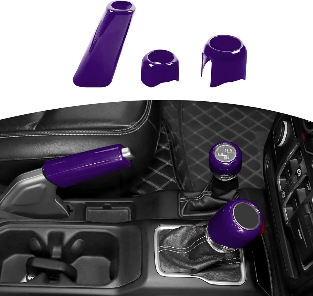 for Jeep JL Gear Shift Knob Handbrake Cover Trim for Jeep Wrangler JL JLU 2018 up for Gladiator JT 2020 up Purple Interior Accessories 3pcs